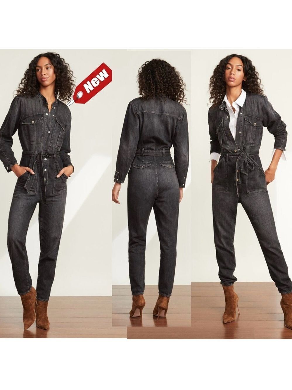 Veronica Beard Jeans Annie cargo denim Jean jumpsuit in washed Onyx Sz S NWT